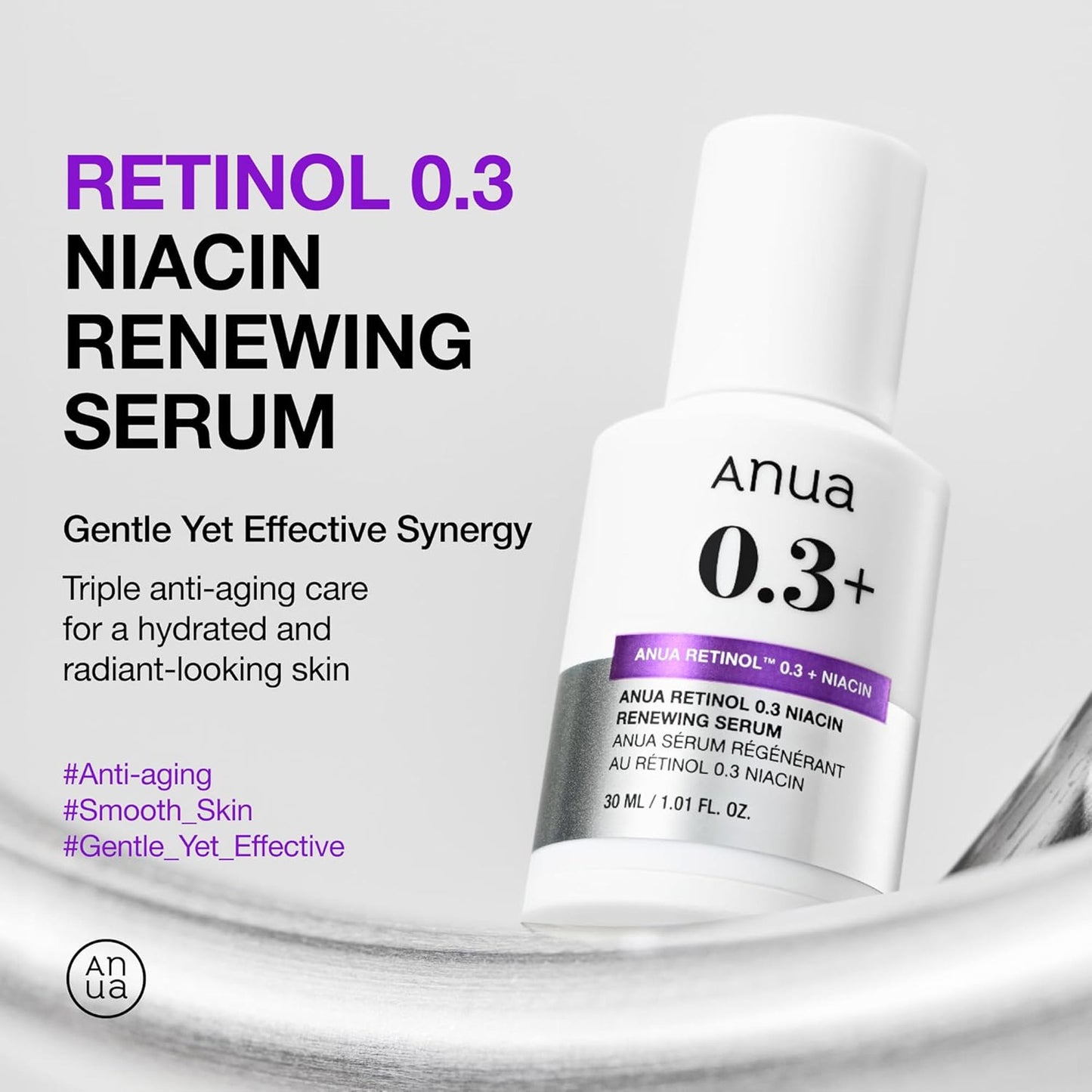 Anua Retinol 0.3 Niacin Renewing Serum, Anti-Aging Serum with Peptides Reduces Fine Lines & Wrinkles