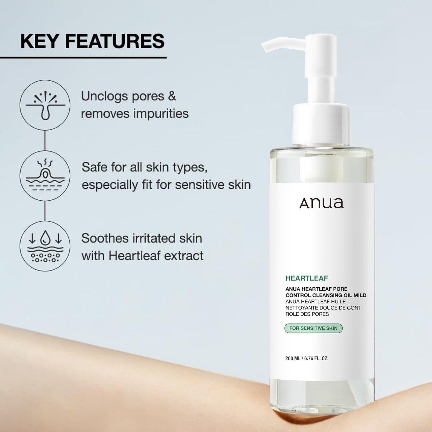Anua Heartleaf Pore Control Cleansing Oil Mild For Sensitive Skin, Melts Makeup & Sebum