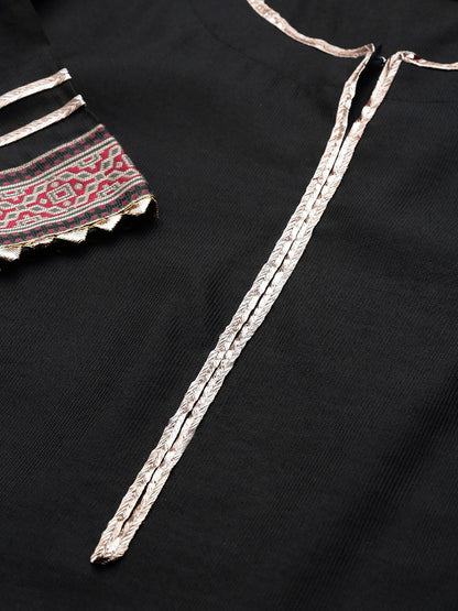 Indyancart IE Women Black Ethnic Motifs Printed Straight Kurta with Palazzos & Dupatta