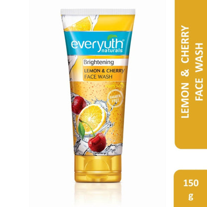 Everyuth Naturals Brightening Lemon and Cherry face wash for all skin types, paraben-free, with fresh lemon and cherry extracts.