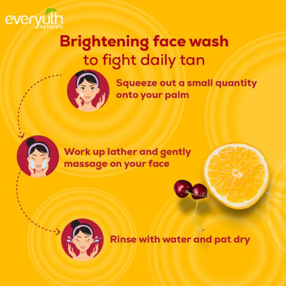 Everyuth Naturals Brightening Lemon & Cherry Face Wash bottle with lemon and cherry illustrations for all skin types.