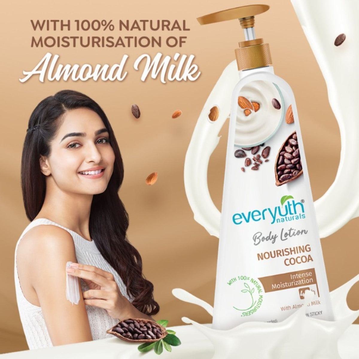 Everyuth Naturals Body Lotion - Nourishing Cocoa with 100% Natural Almond Milk, Non-Sticky