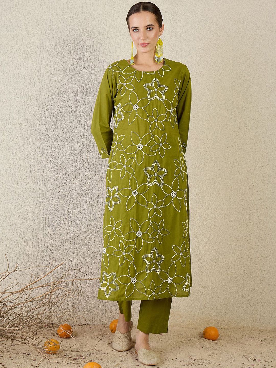 Dhiyona IE Embroidered Straight Tunic With Trousers Co-Ords