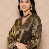 Indyancart SN Women's Zari Woven Gotta Patti Detailed Brocade Kurta with Trousers