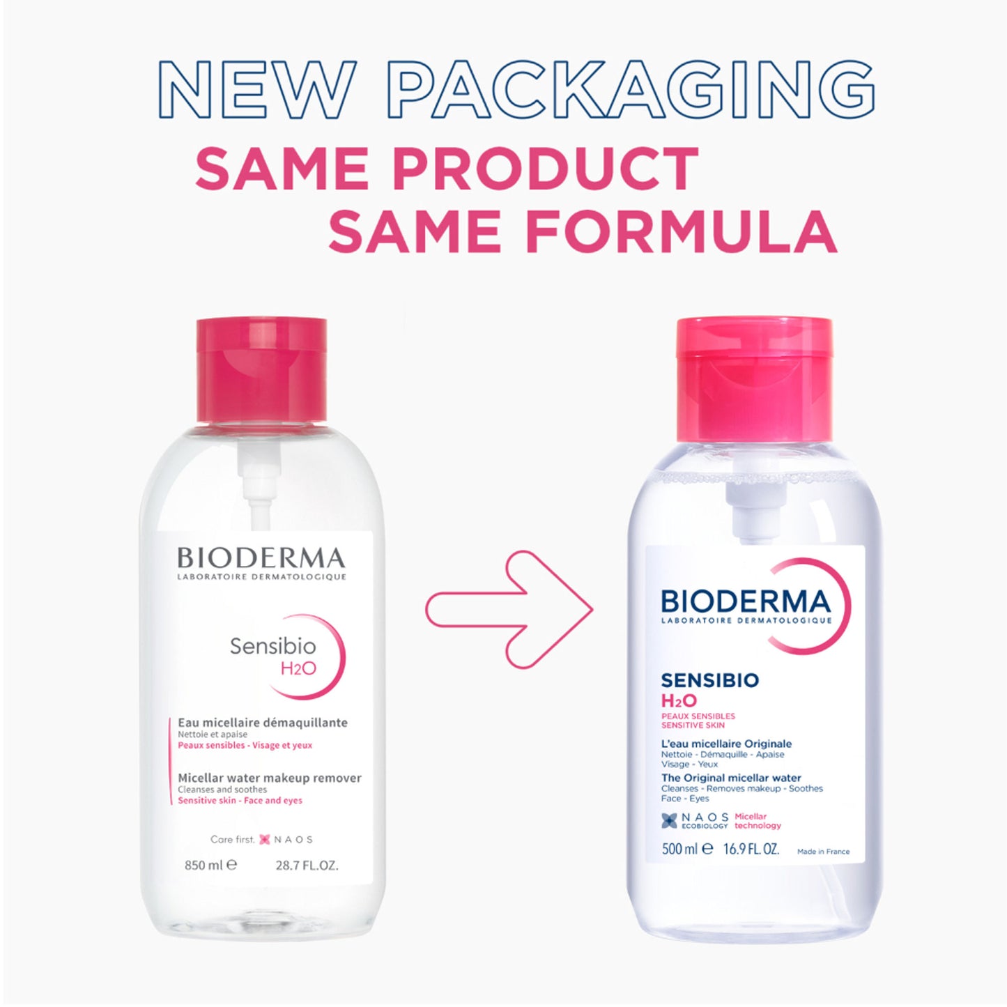 Bioderma Micellar Water Sensibio H2O With Cucumber Extract Removes Makeup - Pump