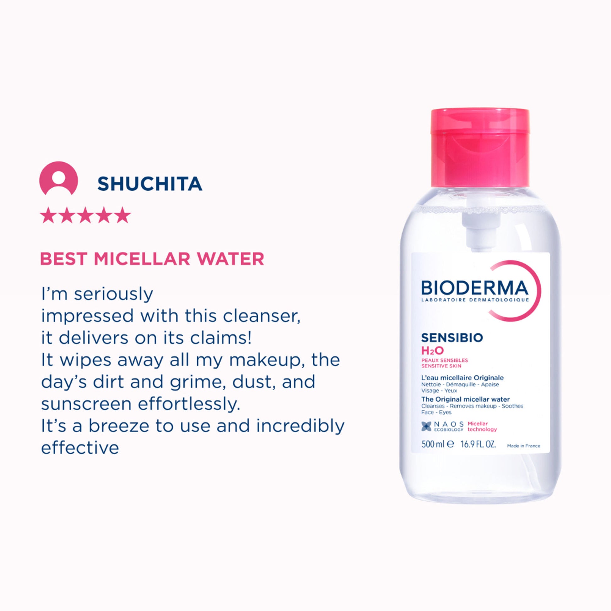 Bioderma Micellar Water Sensibio H2O With Cucumber Extract Removes Makeup - Pump