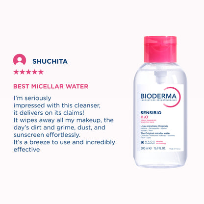 Bioderma Micellar Water Sensibio H2O With Cucumber Extract Removes Makeup - Pump