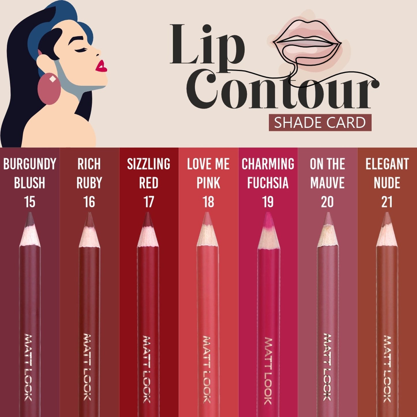 Matt Look Colorite Lip Contour Professional Matte Lip Color Pencil - Burgundy Blush 15