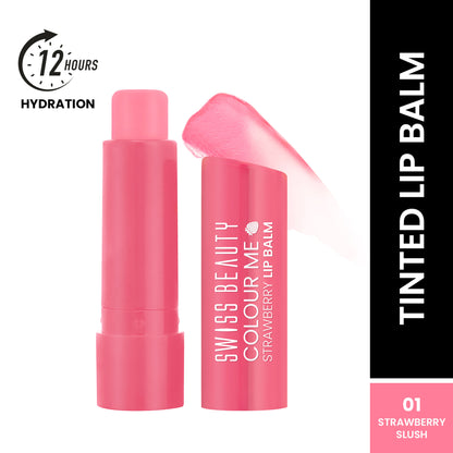 Swiss Beauty Colour Me Tinted Lip Balm For Dry With SPF 15, Shea Butter and Vitamin E - Strawberry Slush