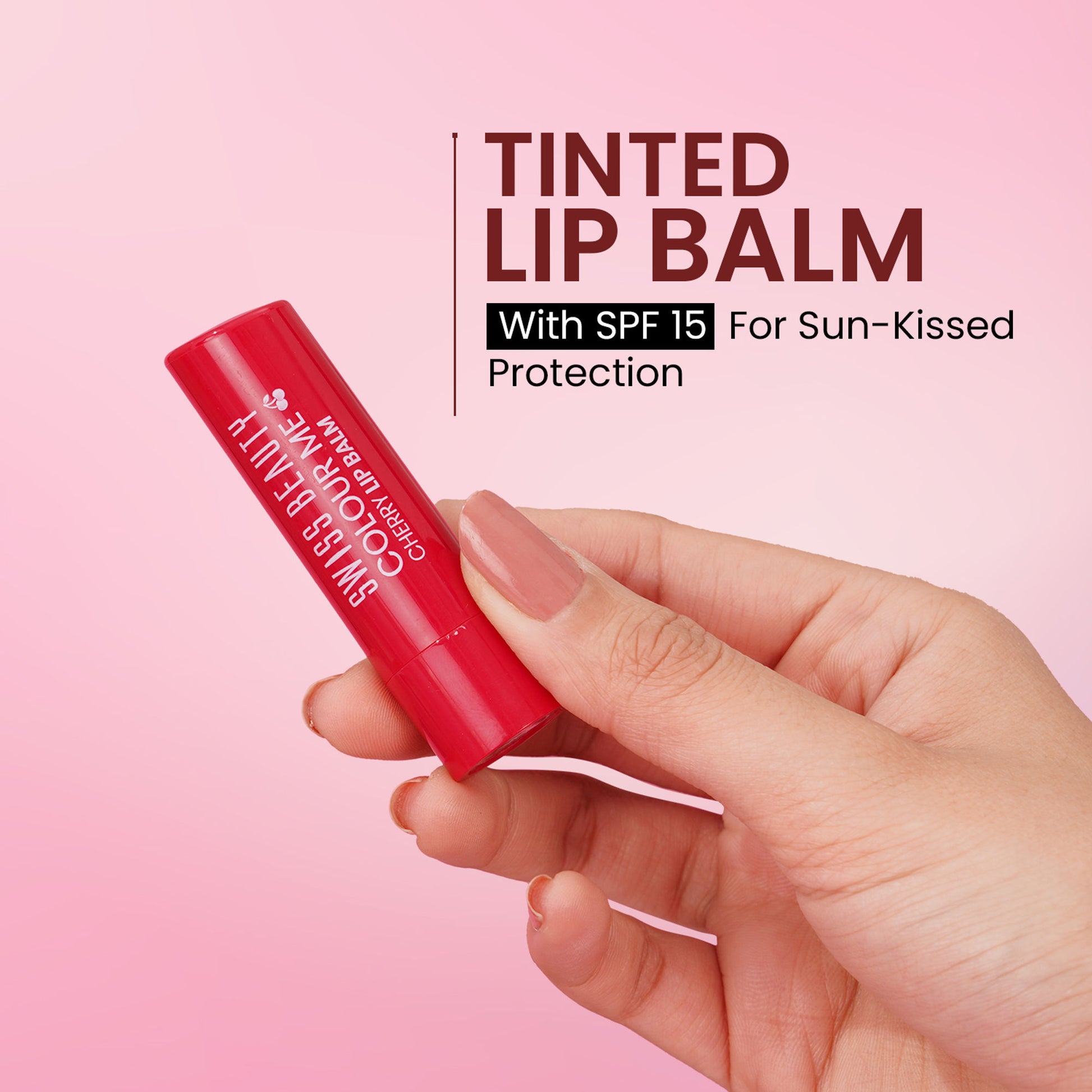 Swiss Beauty Colour Me Tinted Lip Balm For Dry With SPF 15, Shea Butter and Vitamin E - Strawberry Slush