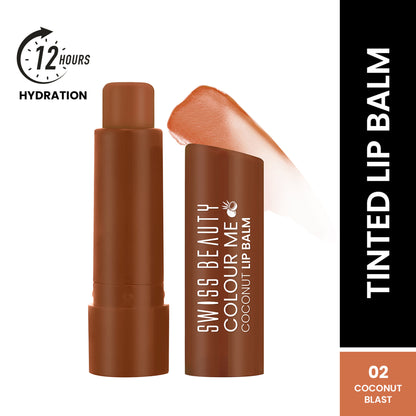 Swiss Beauty Colour Me Tinted Lip Balm For Dry With SPF 15, Shea Butter and Vitamin E - Coconut Blast