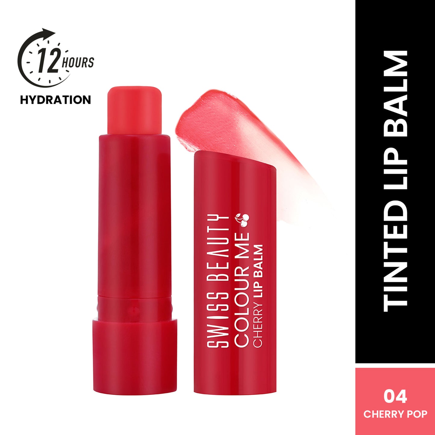 Swiss Beauty Colour Me Tinted Lip Balm For Dry With SPF 15, Shea Butter and Vitamin E - Cherry Pop