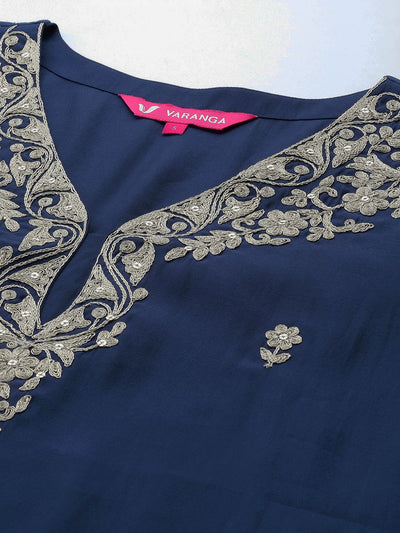 Indyancart VA Women'sFloral Embroidered Regular Thread Work Kurta With Trousers & With Dupatta