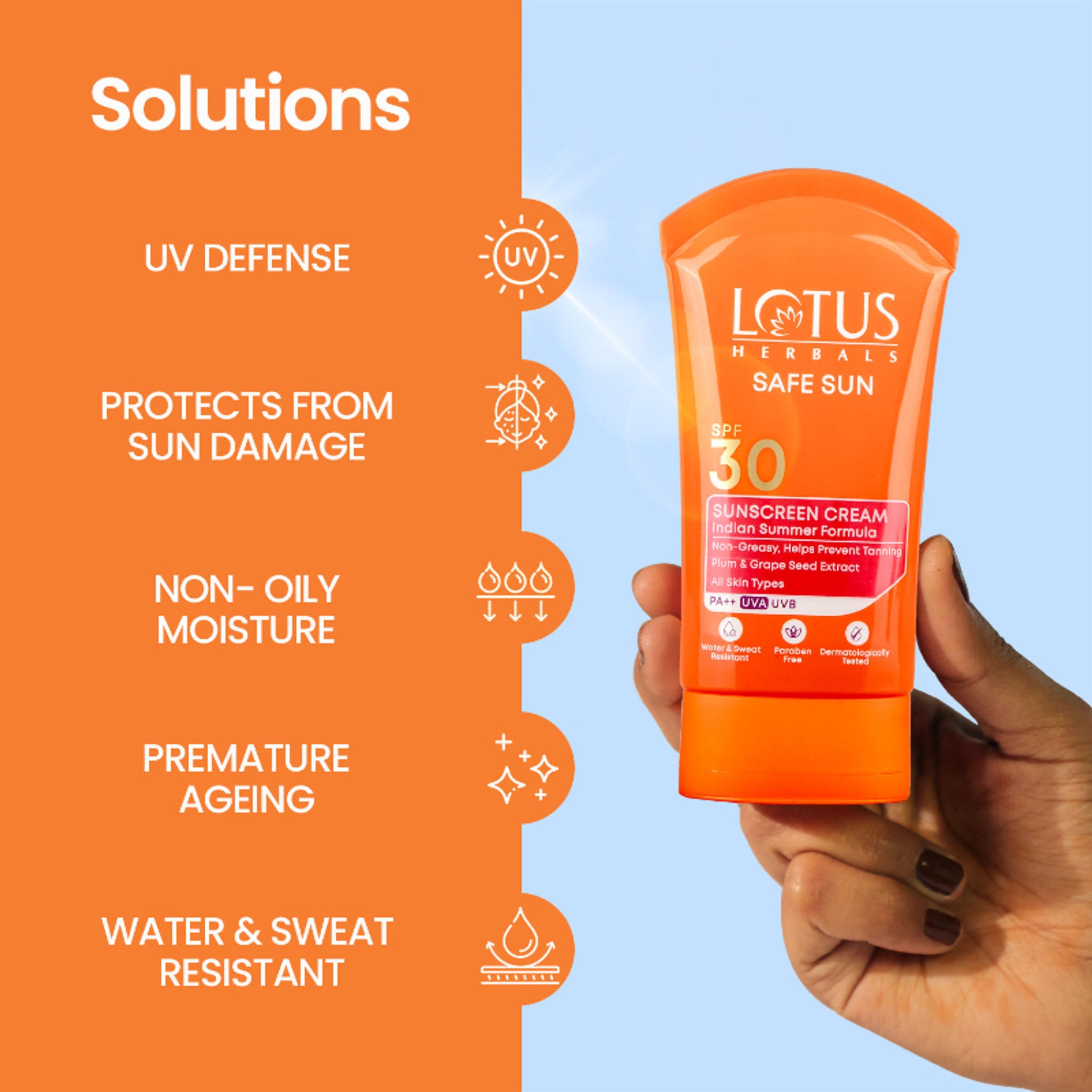 Lotus Herbals Safe Sun Sunscreen Cream PA++ UVA SPF-30 UVB Indian Summer Formula