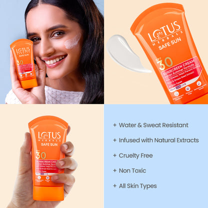 Lotus Herbals Safe Sun Sunscreen Cream PA++ UVA SPF-30 UVB Indian Summer Formula