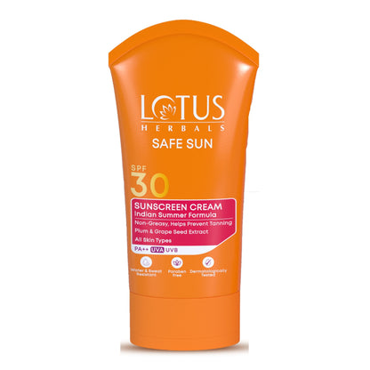 Lotus Herbals Safe Sun Sunscreen Cream PA++ UVA SPF-30 UVB Indian Summer Formula