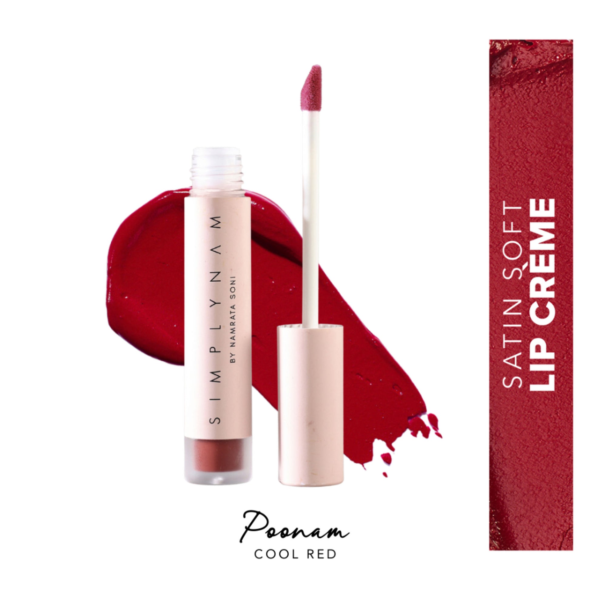 Simply Nam Satin Soft Lip Creme, Hydrating, Botanical Colour for Everyday Lips - Cool Red