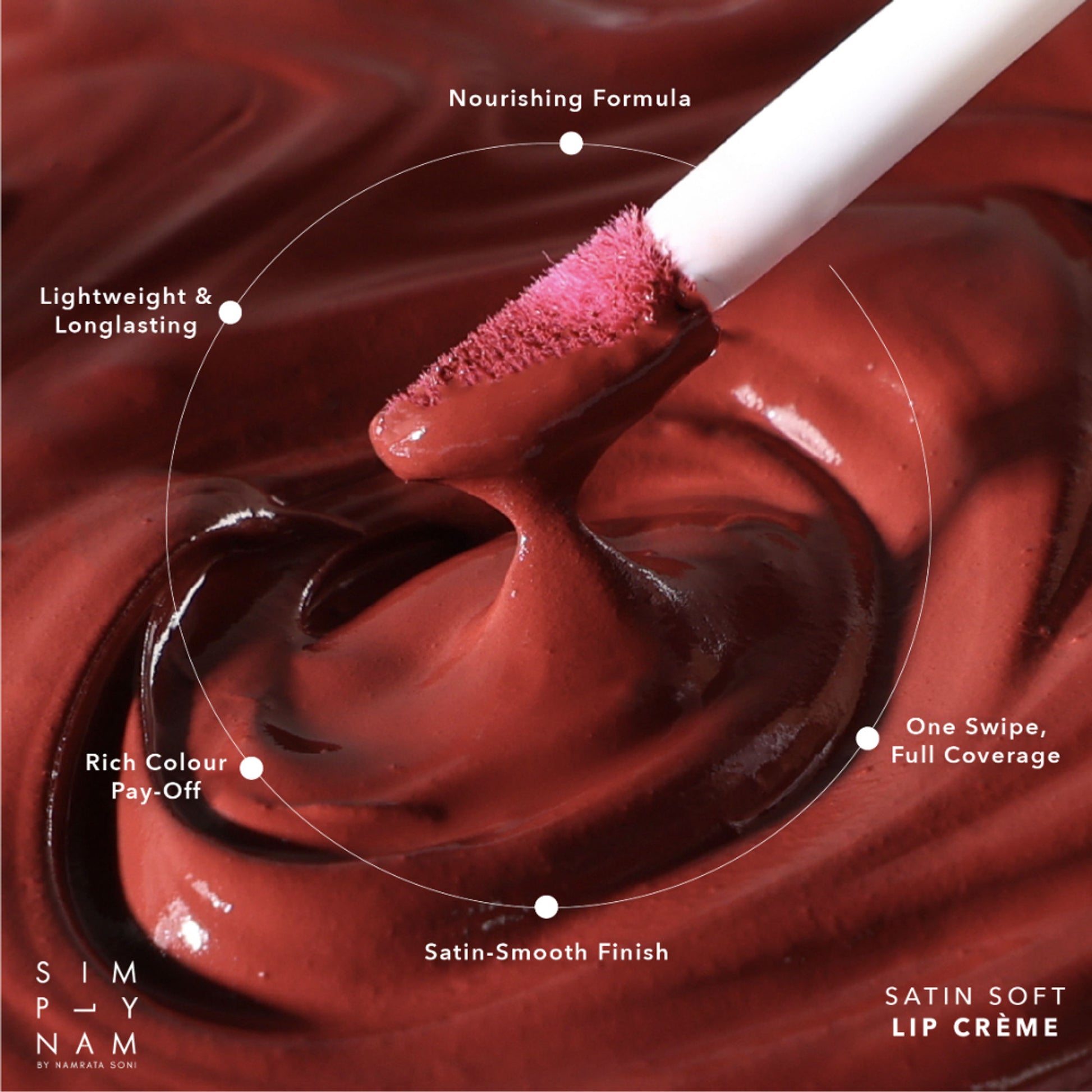 Simply Nam Satin Soft Lip Creme, Hydrating, Botanical Colour for Everyday Lips - Cool Red