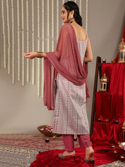 Indyancart VA Women's Shoulder Straps Woven Printed Straight Kurta & Trouser With Dupatta