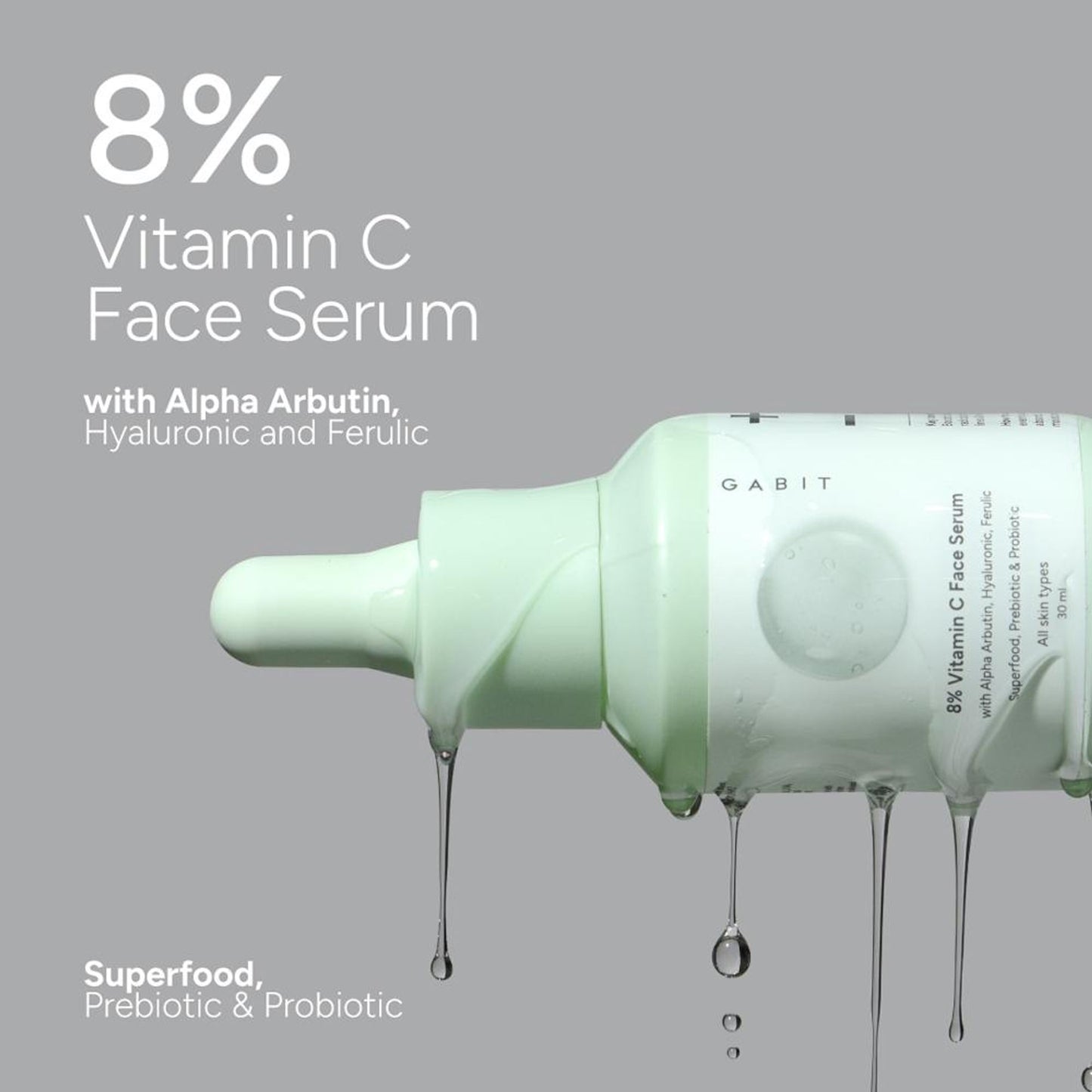 Gabit 20% Vitamin C Brightening Serum With Hyaluronic & Ferulic, For Dark Spots, Dull & Tanned Skin