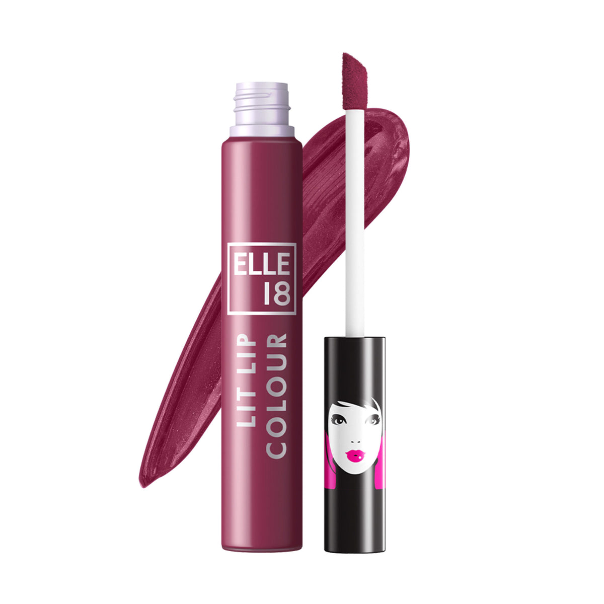 Elle 18 Liquid Lip Color in Mulberry Love, featuring a vibrant berry shade in a sleek tube.