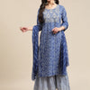 Indyancart VA Women'sBlue And White Zari Embroidery Leheriya Kurta Sharara Set With Leheriya Dupatta