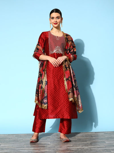 Indyancart VA Women's Solid Silk Blend Hyper Texture Kurta Set