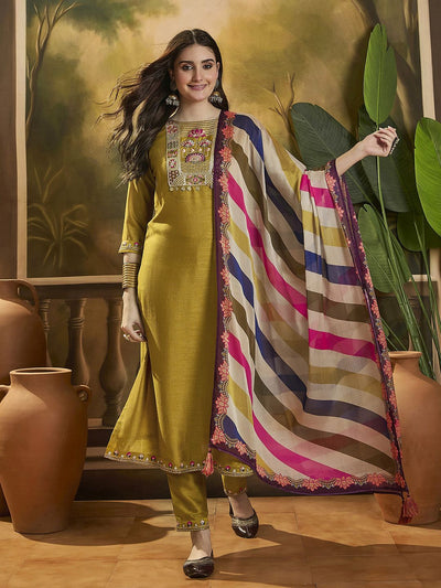 Indyancart SN Women's Embroidered Kurta Trouser With Dupatta