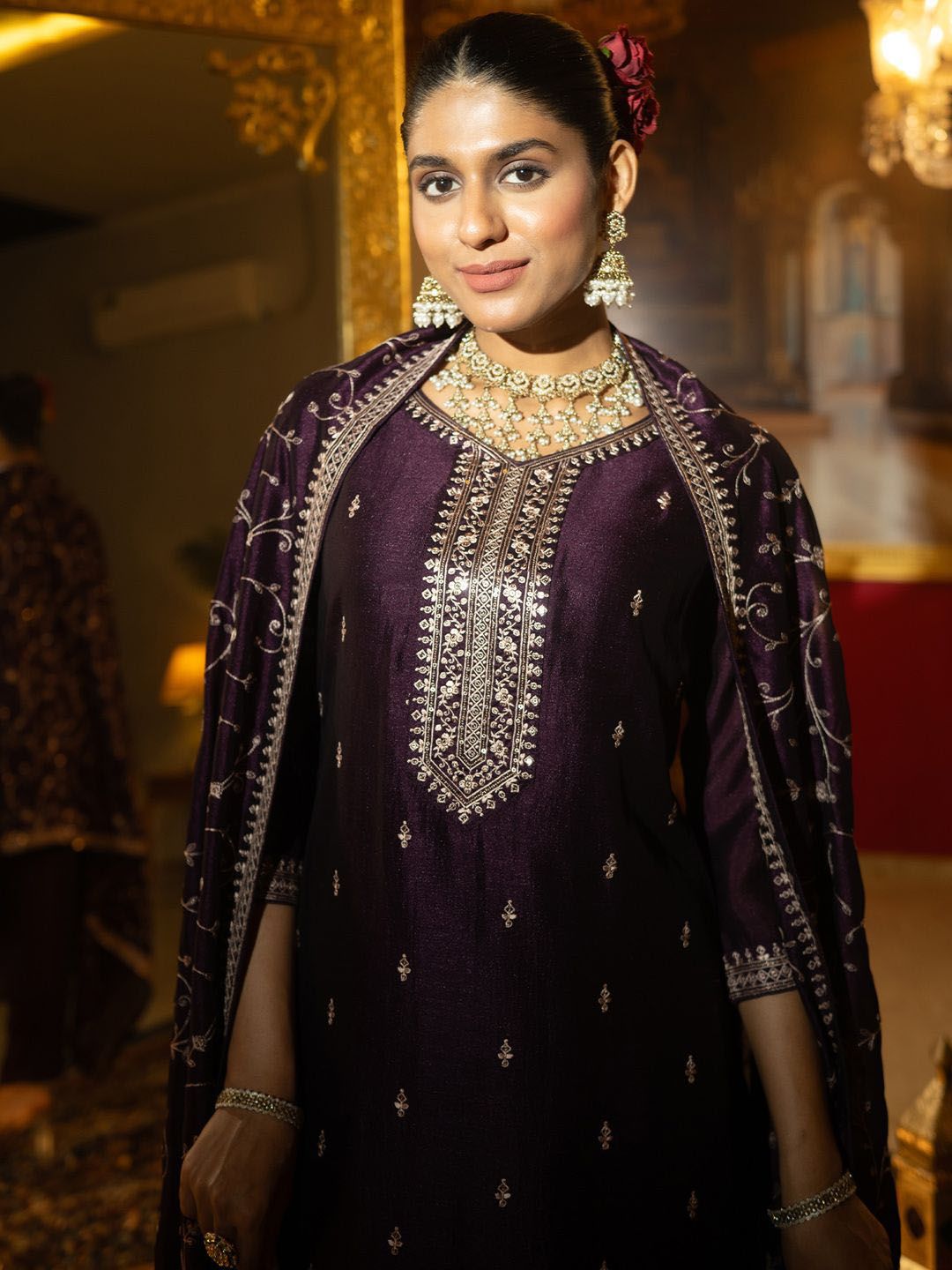 Women Ethnic Motifs Embroidered Regular Kurta with Trousers & With Dupatta