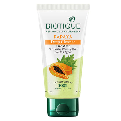 Biotique Bio Papaya Face Wash for all skin types, featuring natural ingredients and a gentle cleansing formula.