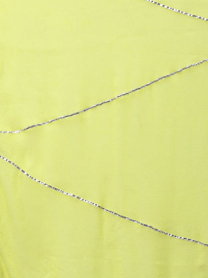 Indyancart IE Women Fluorescent Green Yoke Design Gotta Patti Pure Cotton Kurta with Palazzos & With Dupatta
