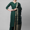 Indyancart IE Women Green Pure Cotton Kurta with Palazzos & Dupatta