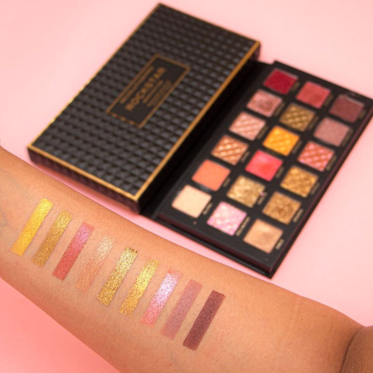 Revolution Pro Rockstar Shadow Palette Noir Edition with dark, smoky eyeshadow shades in sleek compact.