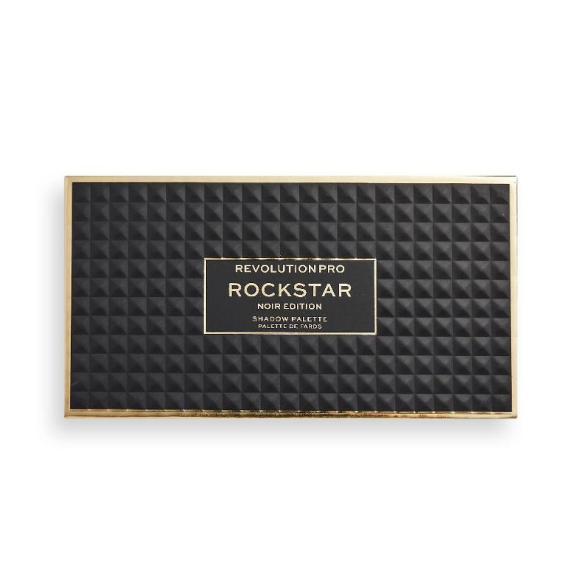 Revolution Pro Rockstar Shadow Palette Noir Edition with dark, smoky eyeshadow shades in sleek black packaging.