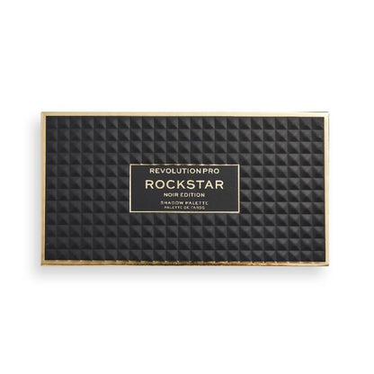 Revolution Pro Rockstar Shadow Palette Noir Edition with dark, smoky eyeshadow shades in sleek black packaging.