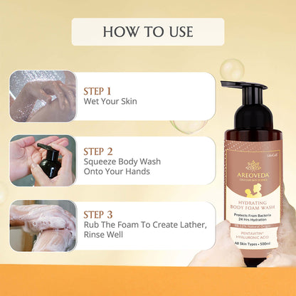 AreoVeda Natural & Gentle Hydrating Body Foam Wash, Refreshing and Suitable for All Skin Types