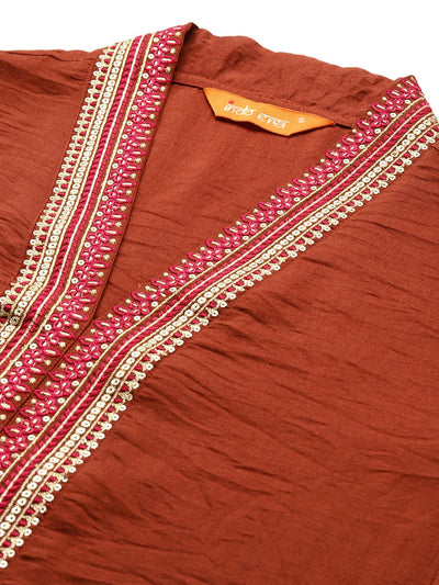 Indyancart IE Women Ethnic Motifs Embroidered Regular Sequinned Kurta with Trousers & With Dupatta