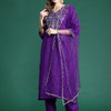 Indyancart IE Floral Embroidered Regular Sequinned Kurta With Trousers & Dupatta