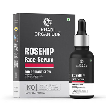 Khadi Organique Rosehip Serum for Radiant Skin, Even Skin Tone, Hydration & Anti-Aging Care