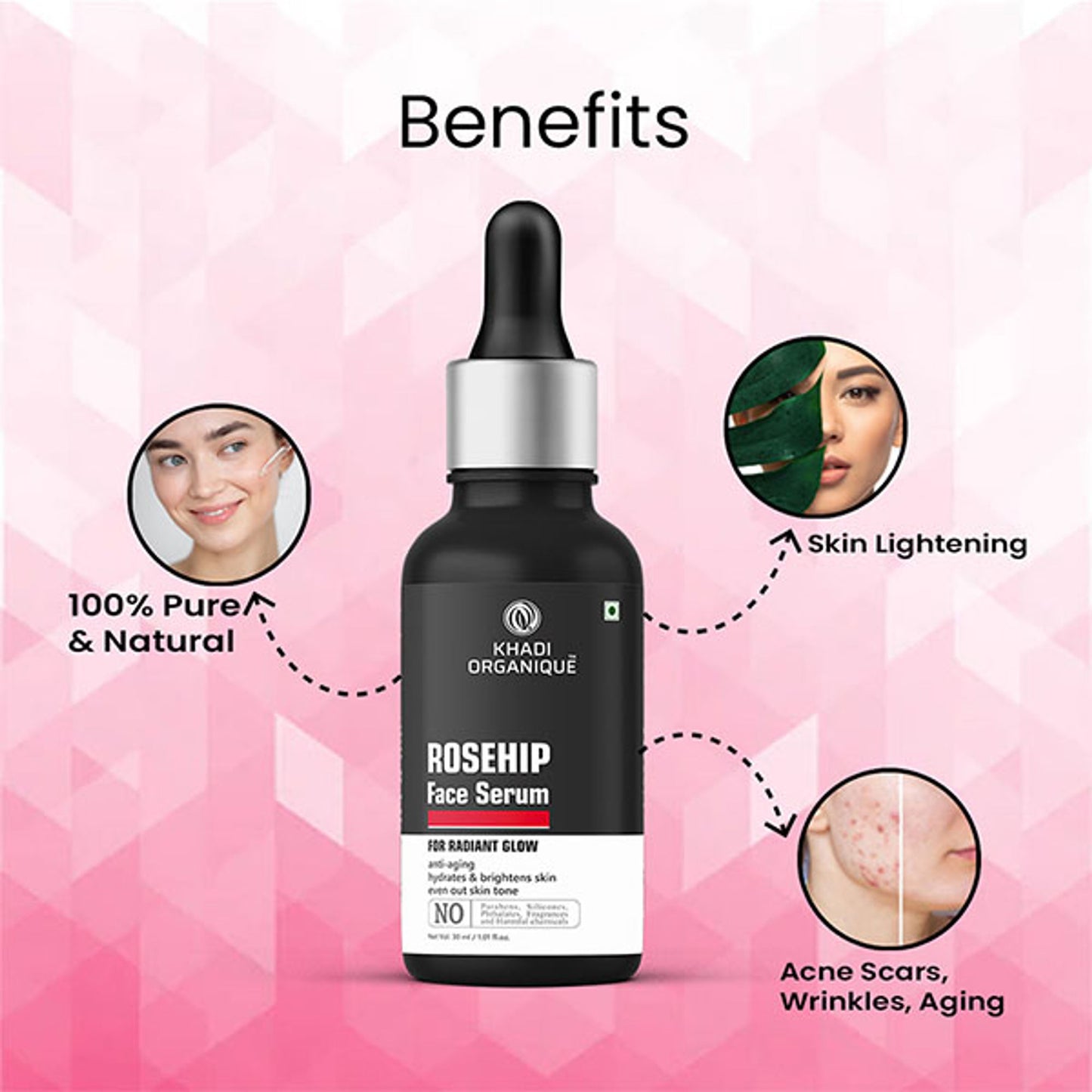 Khadi Organique Rosehip Serum for Radiant Skin, Even Skin Tone, Hydration & Anti-Aging Care
