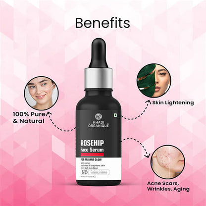 Khadi Organique Rosehip Serum for Radiant Skin, Even Skin Tone, Hydration & Anti-Aging Care