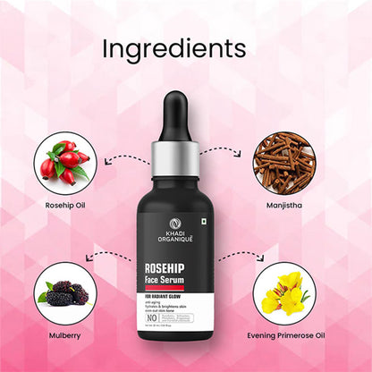 Khadi Organique Rosehip Serum for Radiant Skin, Even Skin Tone, Hydration & Anti-Aging Care