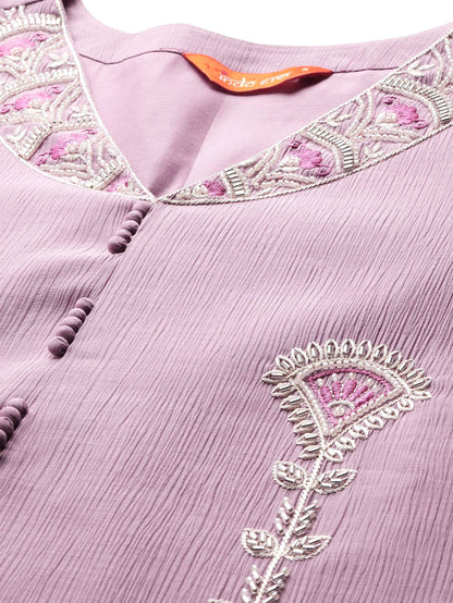 Floral Embroidered Kurta with Trousers & Dupatta