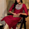 Dhiyona IE Ethnic Motifs Printed Thread Work Straight Kurta