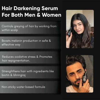 Masofta Anti Grey Hair Darkening Serum bottle showing dark liquid serum for hair care.