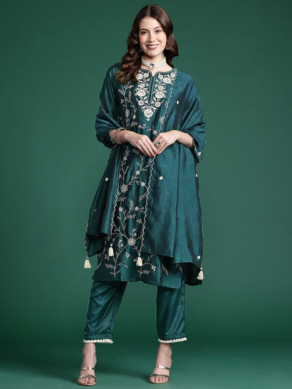 Indyancart IE Women Embroidered Straight Kurta Set