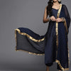 Dhiyona VA Women's Navy Blue Printed Kurta with Trousers & Dupatta