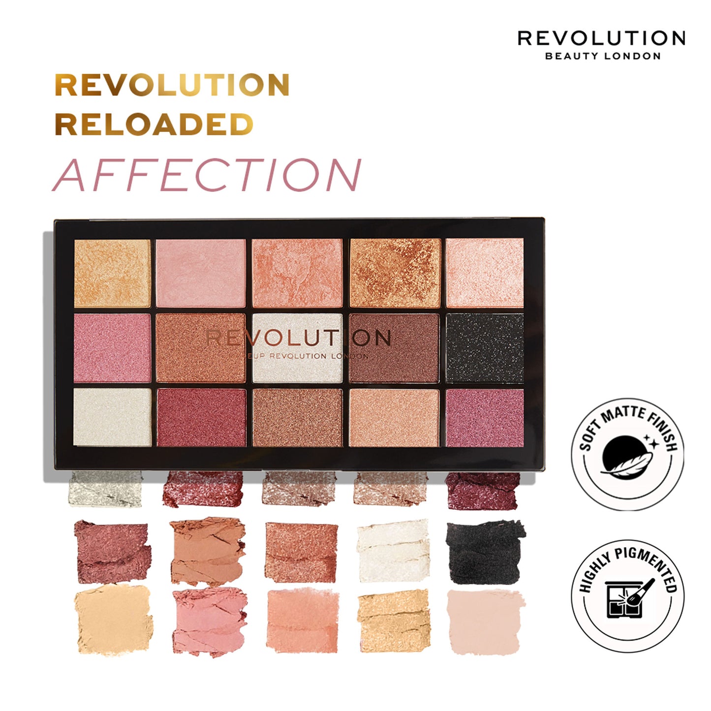 Makeup Revolution Reloaded Eyeshadow Palette-15 Smooth & Rich Shade-High Pay Off Formula - Affection