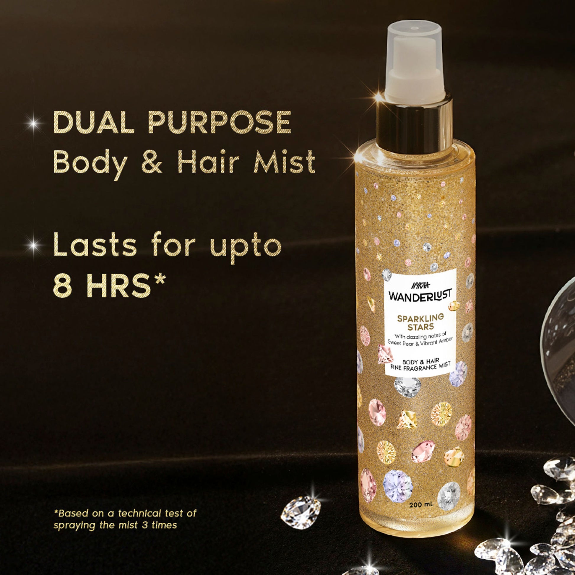 Nykaa Wanderlust 2-in-1 Body & Hair Perfume Mist Long Lasting Fragrance - Upto 8 hours - Sparkling Stars