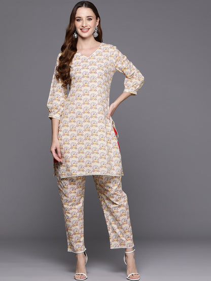 Indyancart IE Women Printed Regular Pure Cotton Kurti with Trousers